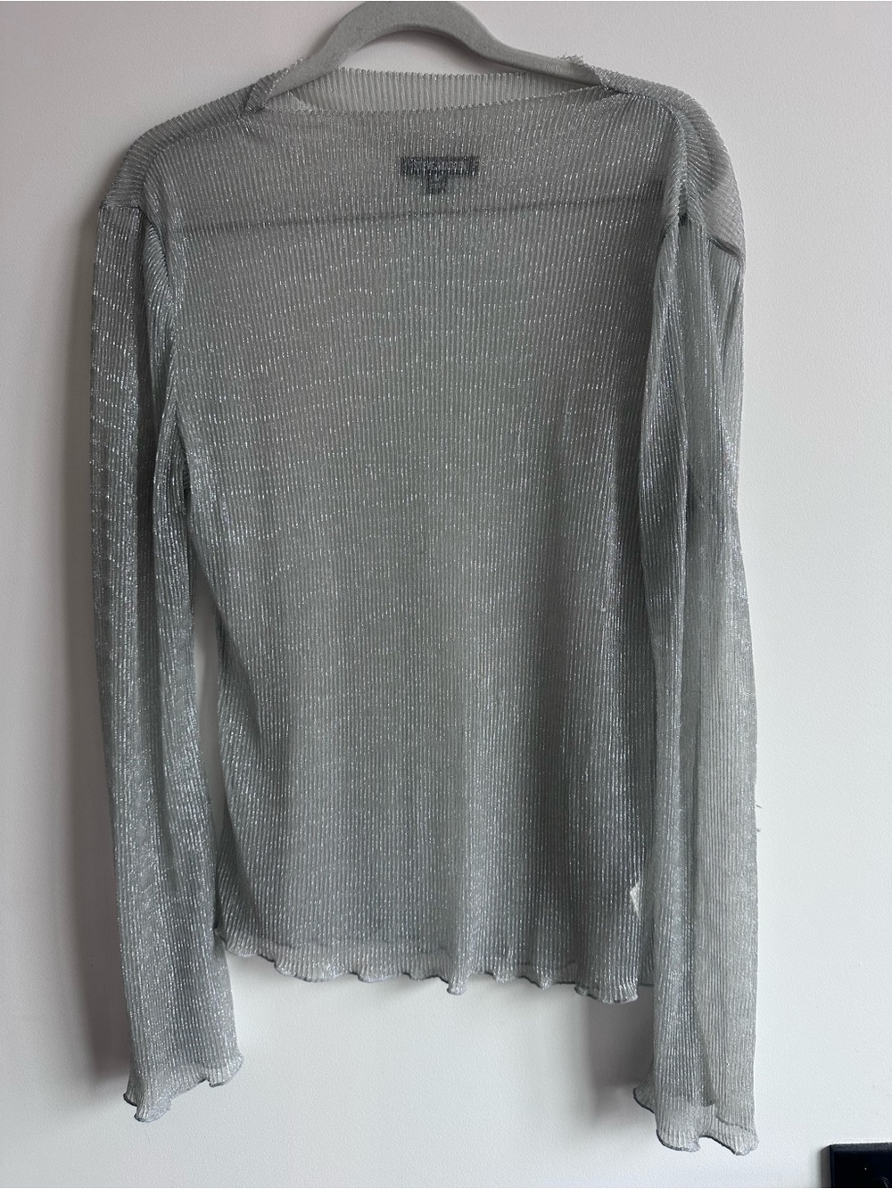 Steve Madden Silver Metallic Ribbed Scoop-Neck Sweater